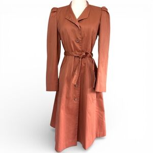 VINTAGE PBD INTERNATIONAL 90s Rust Belted Trench Coat Dress Parisian Retro Small